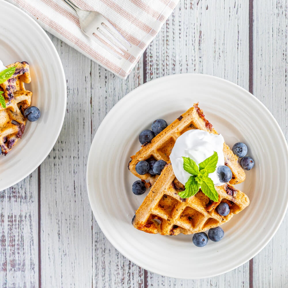 Whole Wheat Blueberry Waffles | Low Sugar Recipe